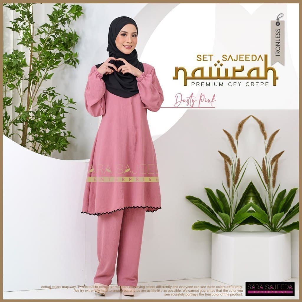 Set Nawrah Blouse & Seluar Ironless | Premium Cey Crepe | Saiz S-3XL