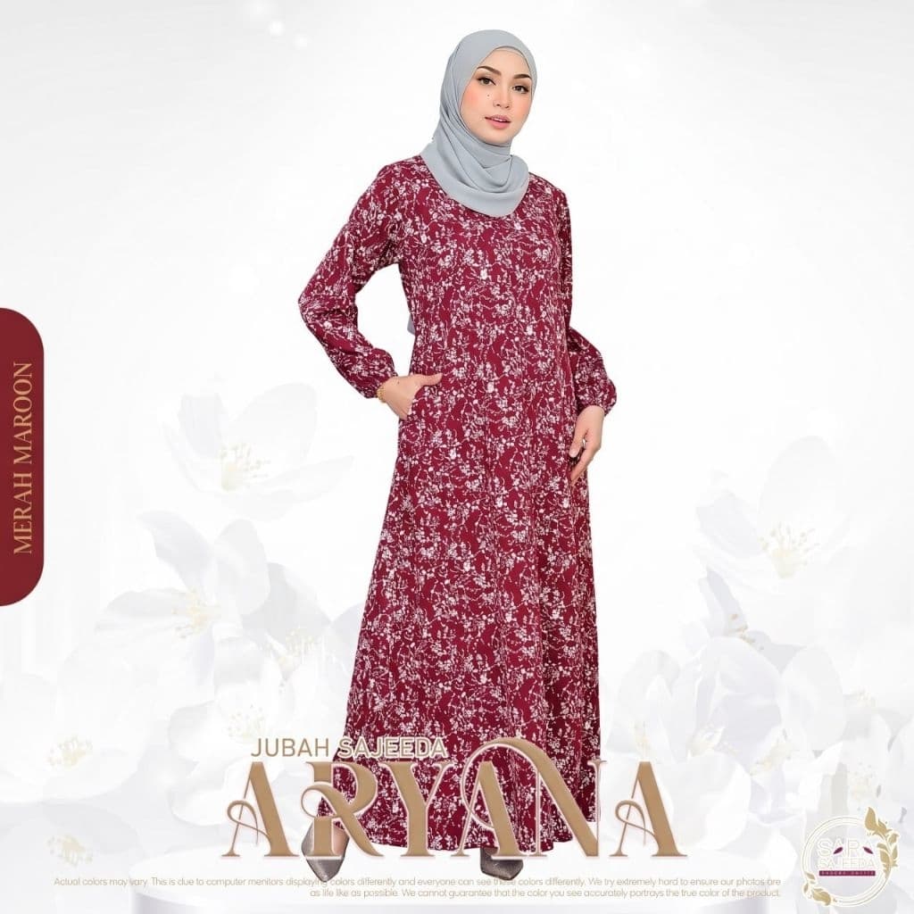 Jubah Dress Aryana Ironless | Spanish Stretch Print | Saiz S-3XL