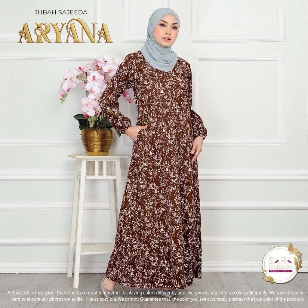 Jubah Dress Aryana Ironless | Spanish Stretch Print | Saiz S-3XL