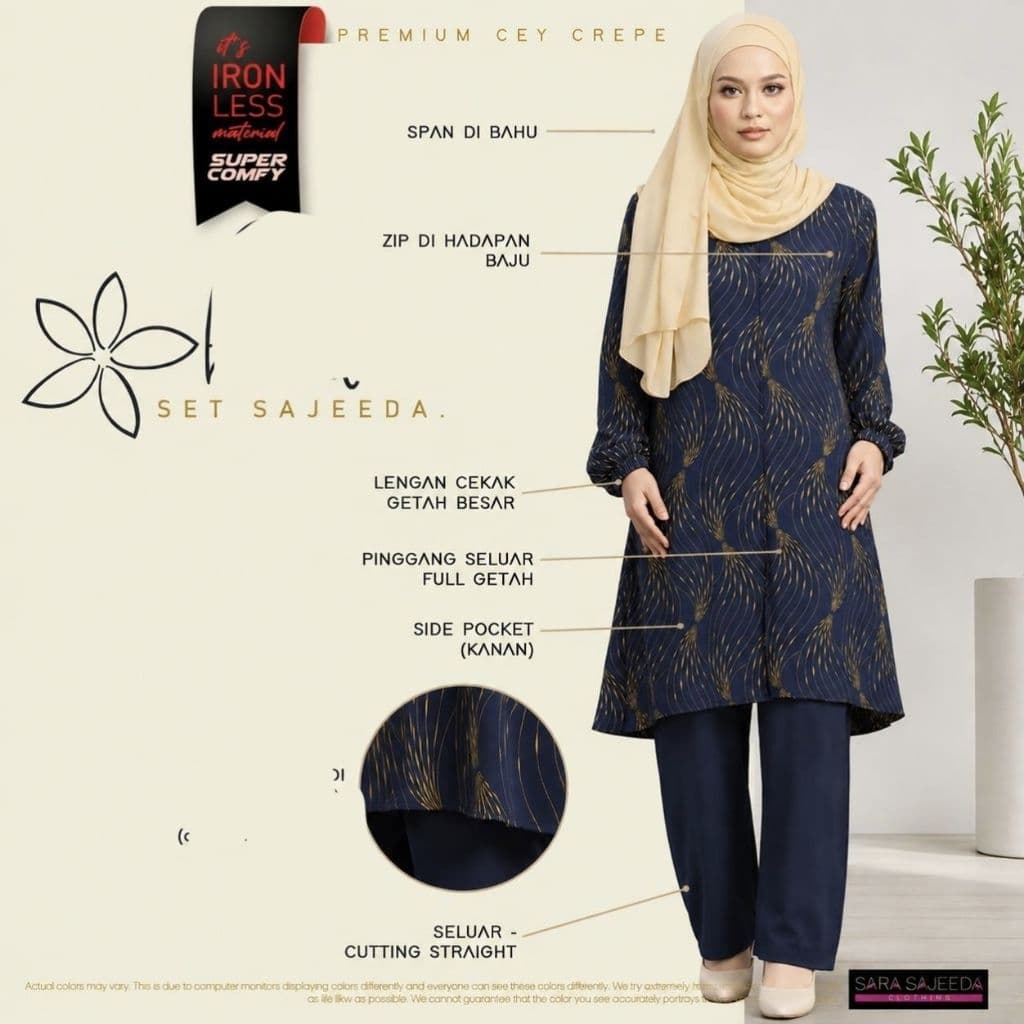 Set Muslimah Korean Crepe Ironless Wanit