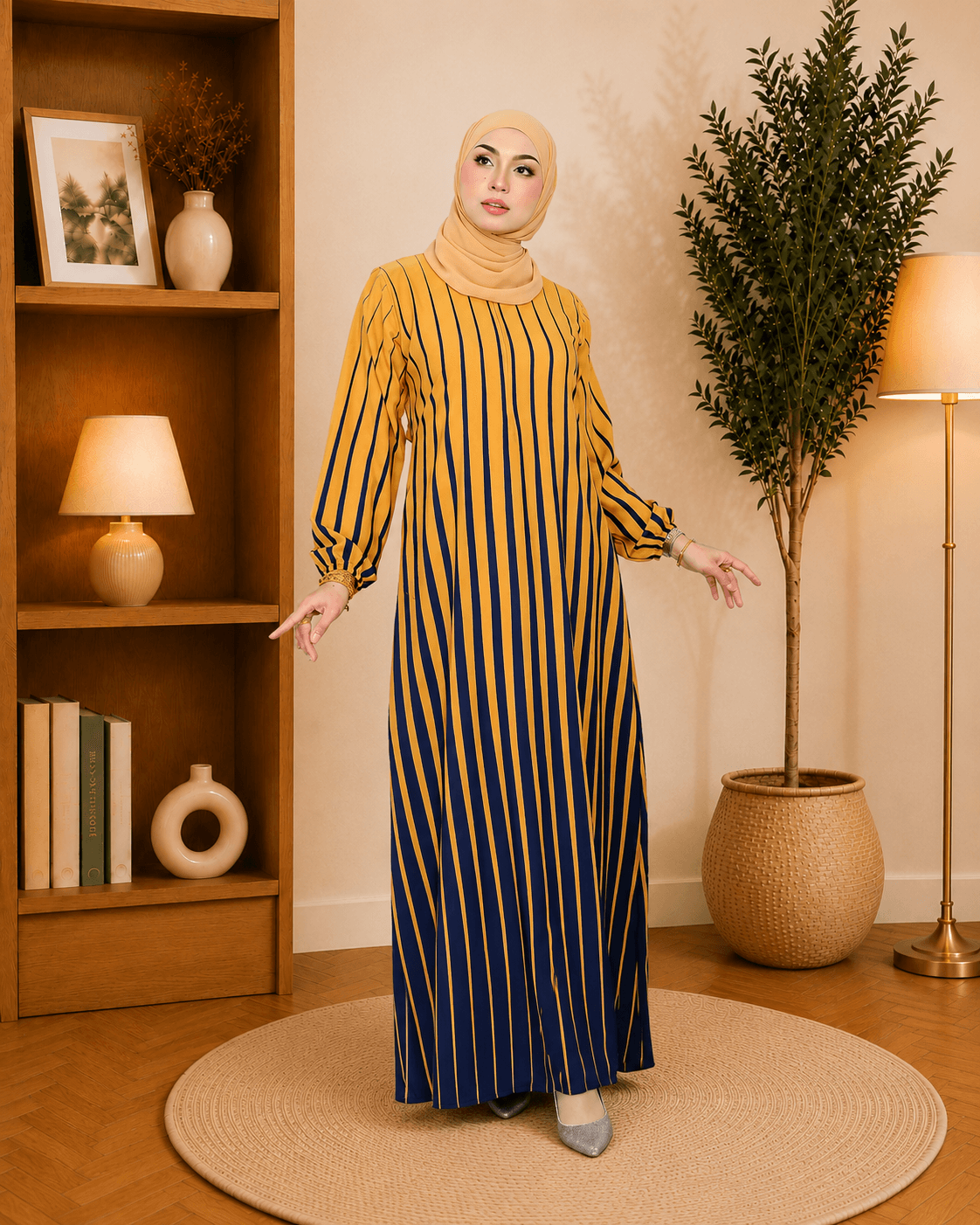 Jubah Asmara Stripe Ironless | Fashion Wanita Moden
