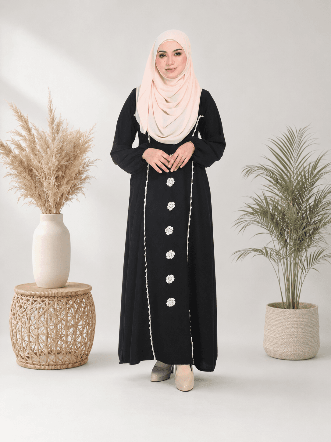 Jubah Bunga Sulam Ironless | CRY CREPE Premium | Saiz S-5XL