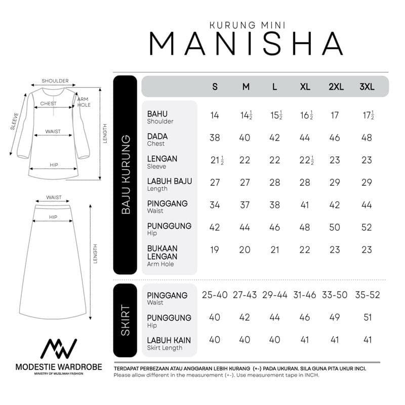 Kurung Mini Manisha Sulaman Kemas | Premium Como Crepe | Saiz S-3XL
