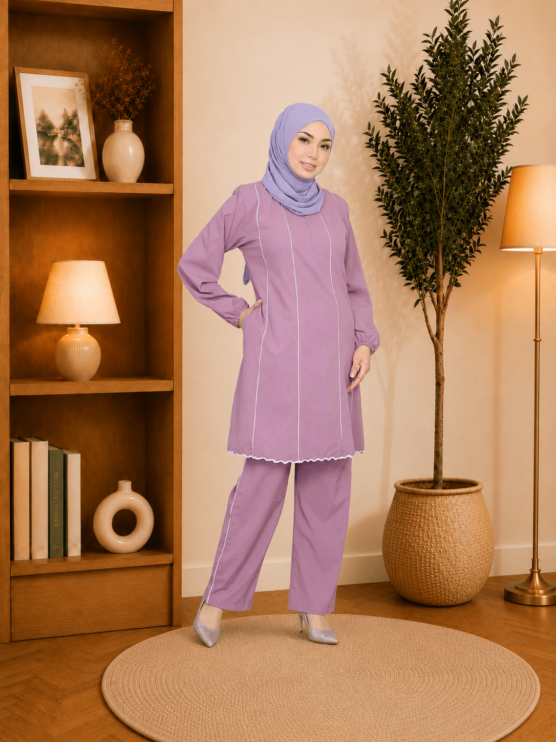 Set Mardhiya Blouse & Seluar Piping | Cotton Jacquard | Saiz S-3XL