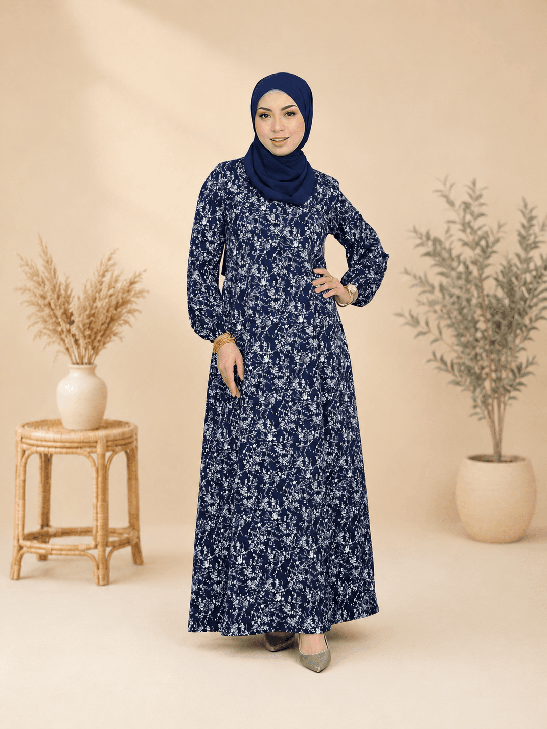 Jubah Dress Aryana Ironless | Spanish Stretch Print | Saiz S-3XL