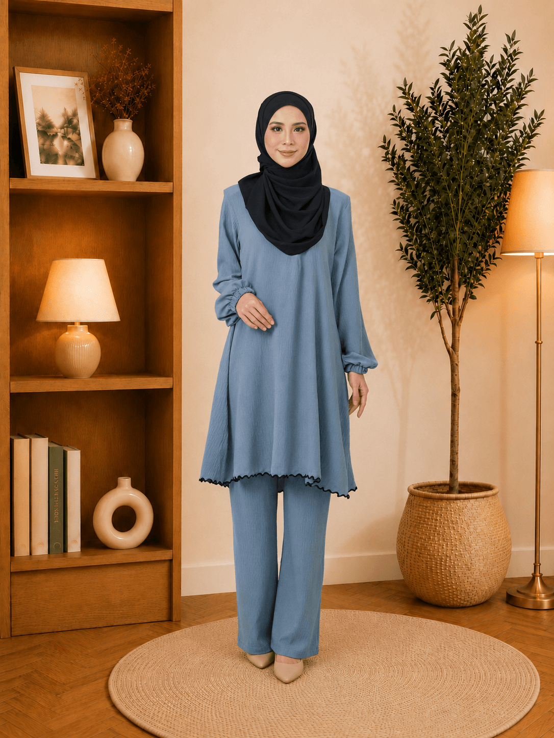 Set Nawrah Blouse & Seluar Ironless | Premium Cey Crepe | Saiz S-3XL