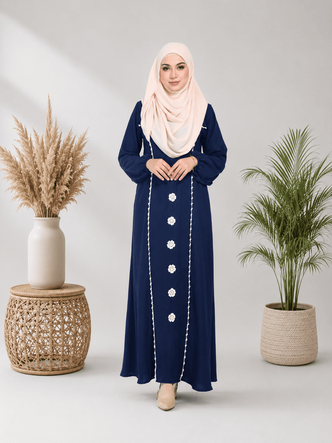 Jubah Bunga Sulam Ironless | CRY CREPE Premium | Saiz S-5XL