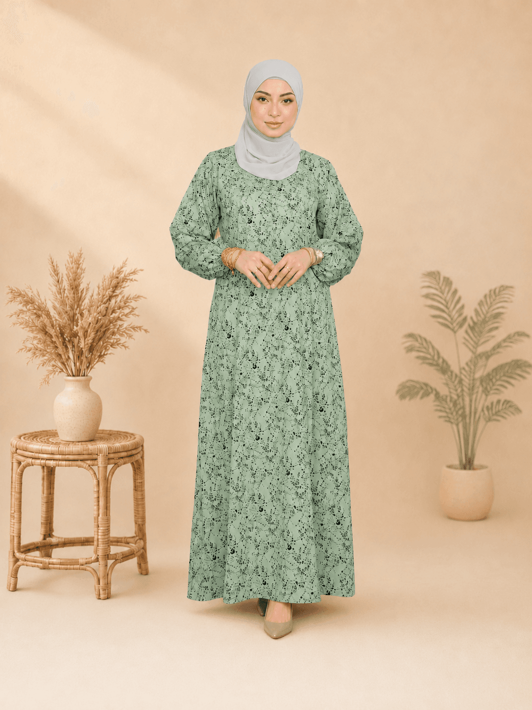 Jubah Dress Aryana Ironless | Spanish Stretch Print | Saiz S-3XL