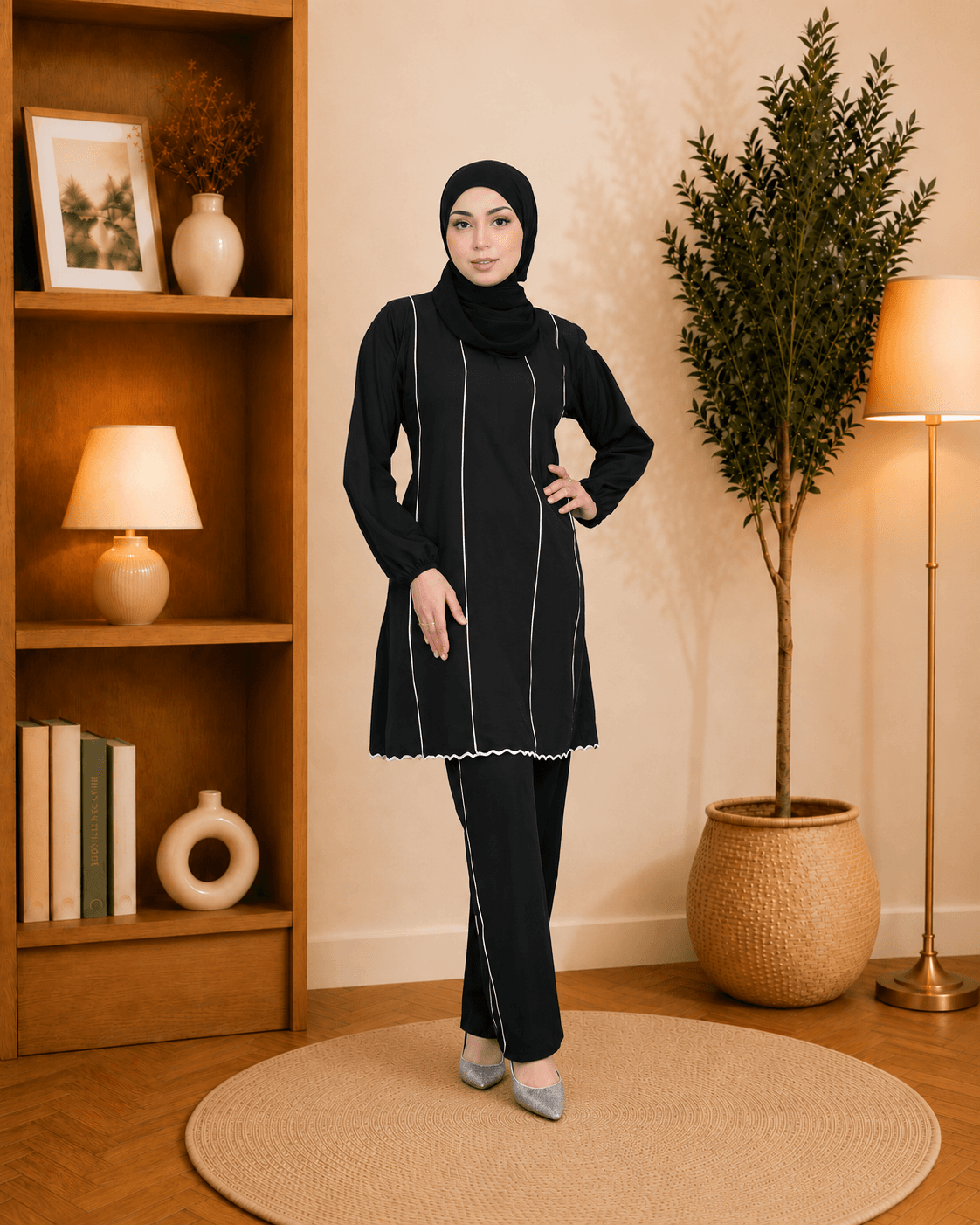 Set Mardhiya Blouse & Seluar Piping | Cotton Jacquard | Saiz S-3XL