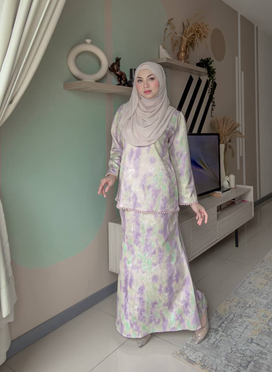 Baju Kurung Mini Crumple & Stone Muslimah | Crushed Satin Pastel Elegan Saiz S–3XL