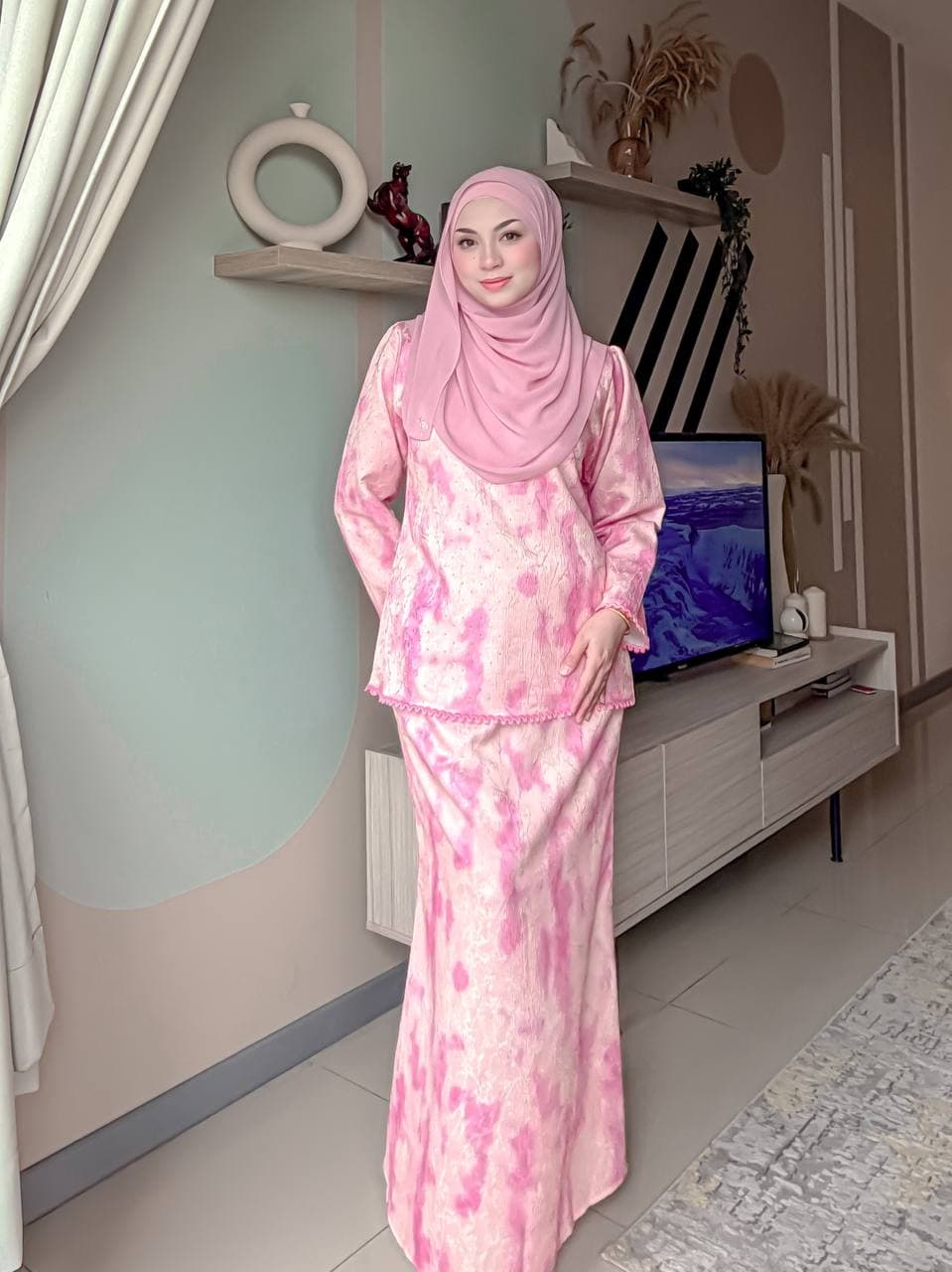 Baju Kurung Mini Crumple & Stone Muslimah | Crushed Satin Pastel Elegan Saiz S–3XL