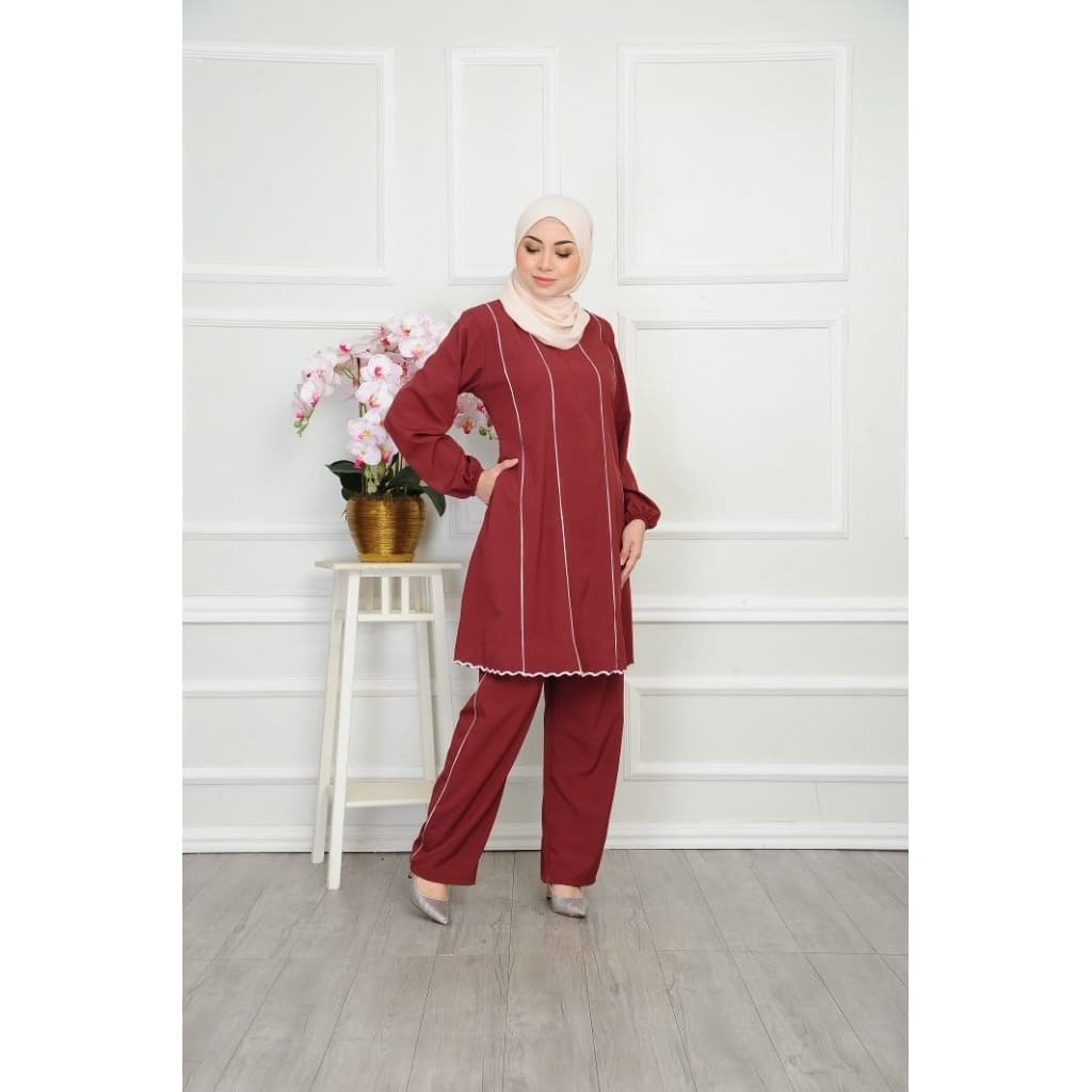 Set Mardhiya Blouse & Seluar Piping | Cotton Jacquard | Saiz S-3XL