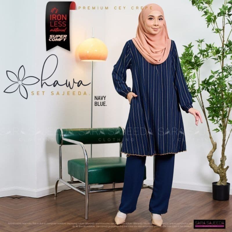 Set Hawa Blouse & Seluar Ironless | Premium Cey Crepe | Saiz S-3XL