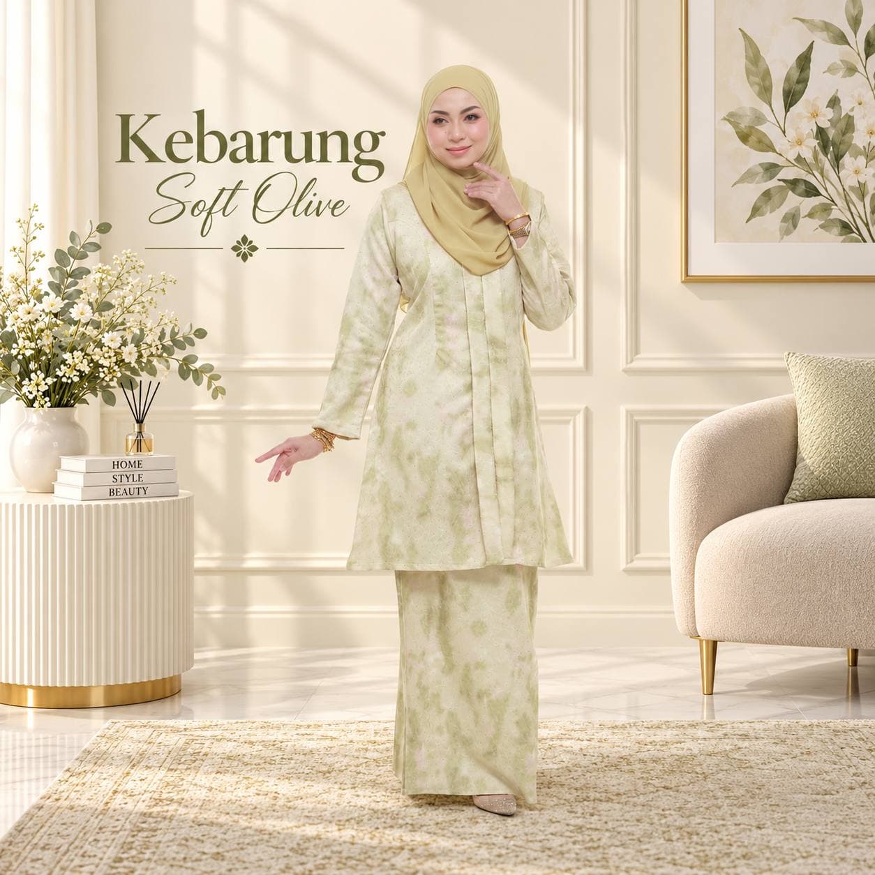 Sara Sajeeda Kebarung Crumple Muslimah | Crushed Polyester Satin, Batu Silver & Sulaman
