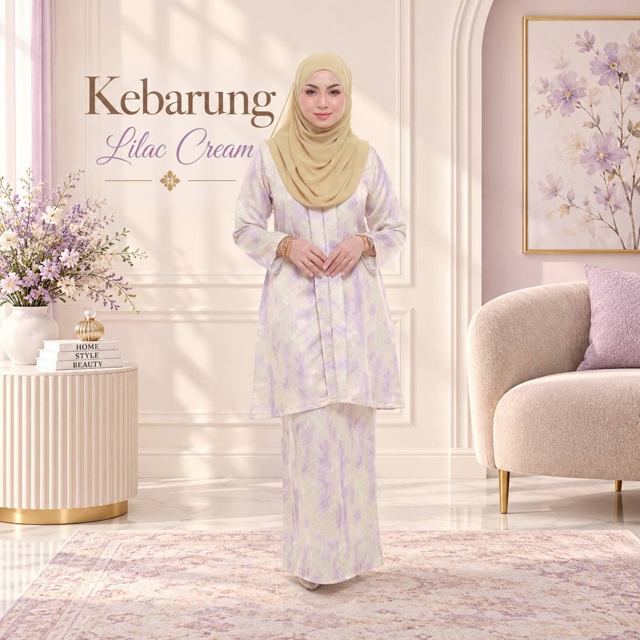 Sara Sajeeda Kebarung Crumple Muslimah | Crushed Polyester Satin, Batu Silver & Sulaman