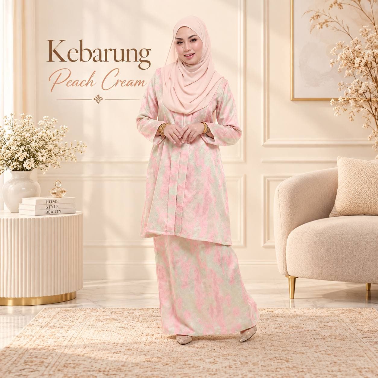 Sara Sajeeda Kebarung Crumple Muslimah | Crushed Polyester Satin, Batu Silver & Sulaman