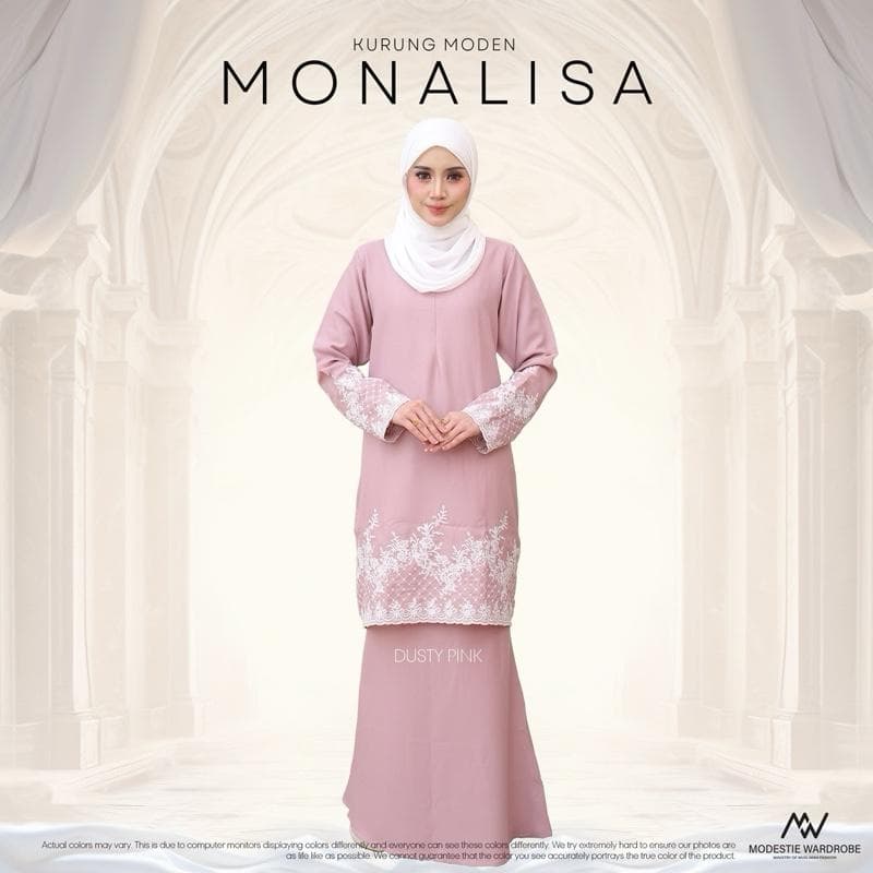 Baju Kurung Moden Monalisa | Premium Como Crepe | Sulaman Eksklusif | Front Zip