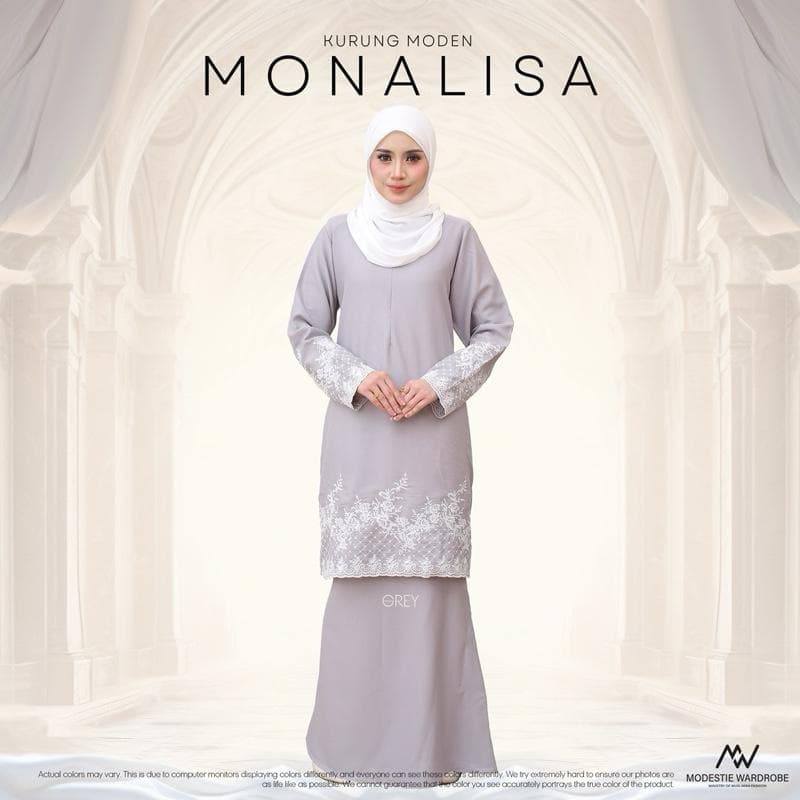 Baju Kurung Moden Monalisa | Premium Como Crepe | Sulaman Eksklusif | Front Zip