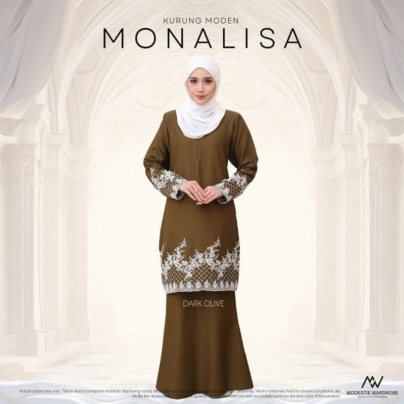Baju Kurung Moden Monalisa | Premium Como Crepe | Sulaman Eksklusif | Front Zip