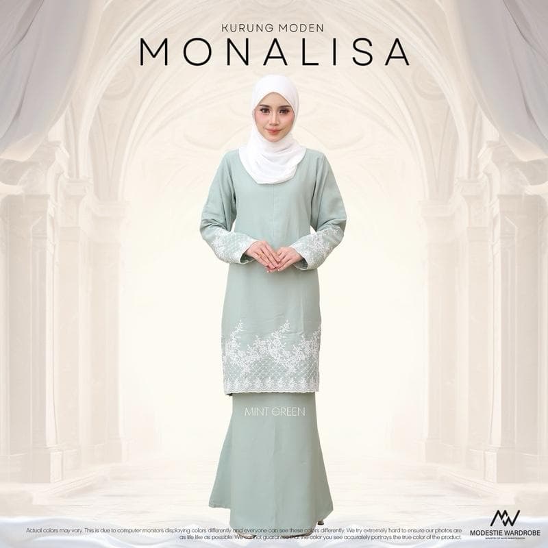 Baju Kurung Moden Monalisa | Premium Como Crepe | Sulaman Eksklusif | Front Zip