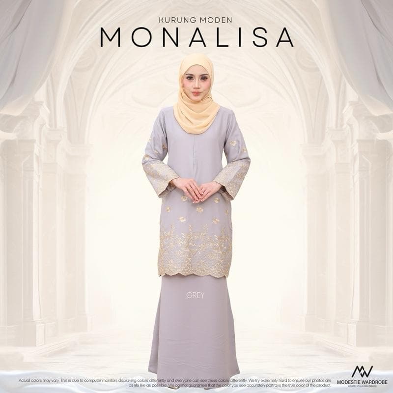 Baju Kurung Moden Monalisa | Premium Como Crepe | Sulaman Eksklusif | Front Zip