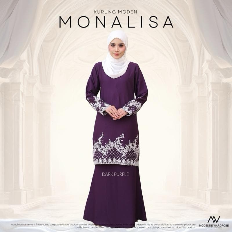 Baju Kurung Moden Monalisa | Premium Como Crepe | Sulaman Eksklusif | Front Zip
