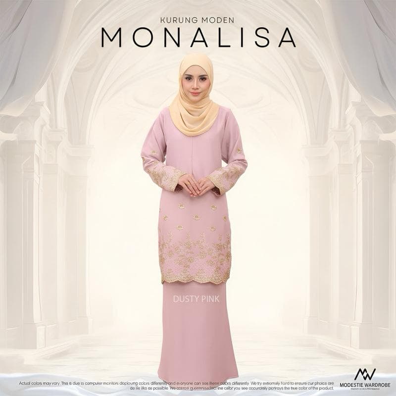 Baju Kurung Moden Monalisa | Premium Como Crepe | Sulaman Eksklusif | Front Zip