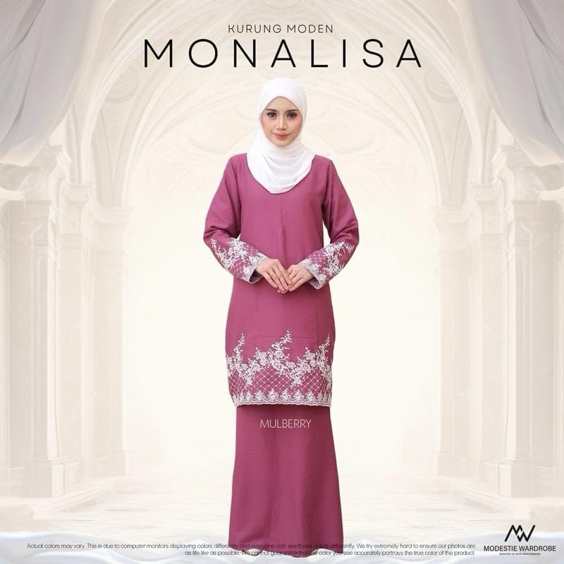 Baju Kurung Moden Monalisa | Premium Como Crepe | Sulaman Eksklusif | Front Zip