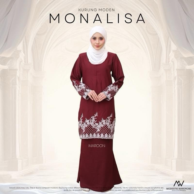 Baju Kurung Moden Monalisa | Premium Como Crepe | Sulaman Eksklusif | Front Zip