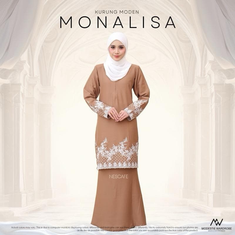 Baju Kurung Moden Monalisa | Premium Como Crepe | Sulaman Eksklusif | Front Zip