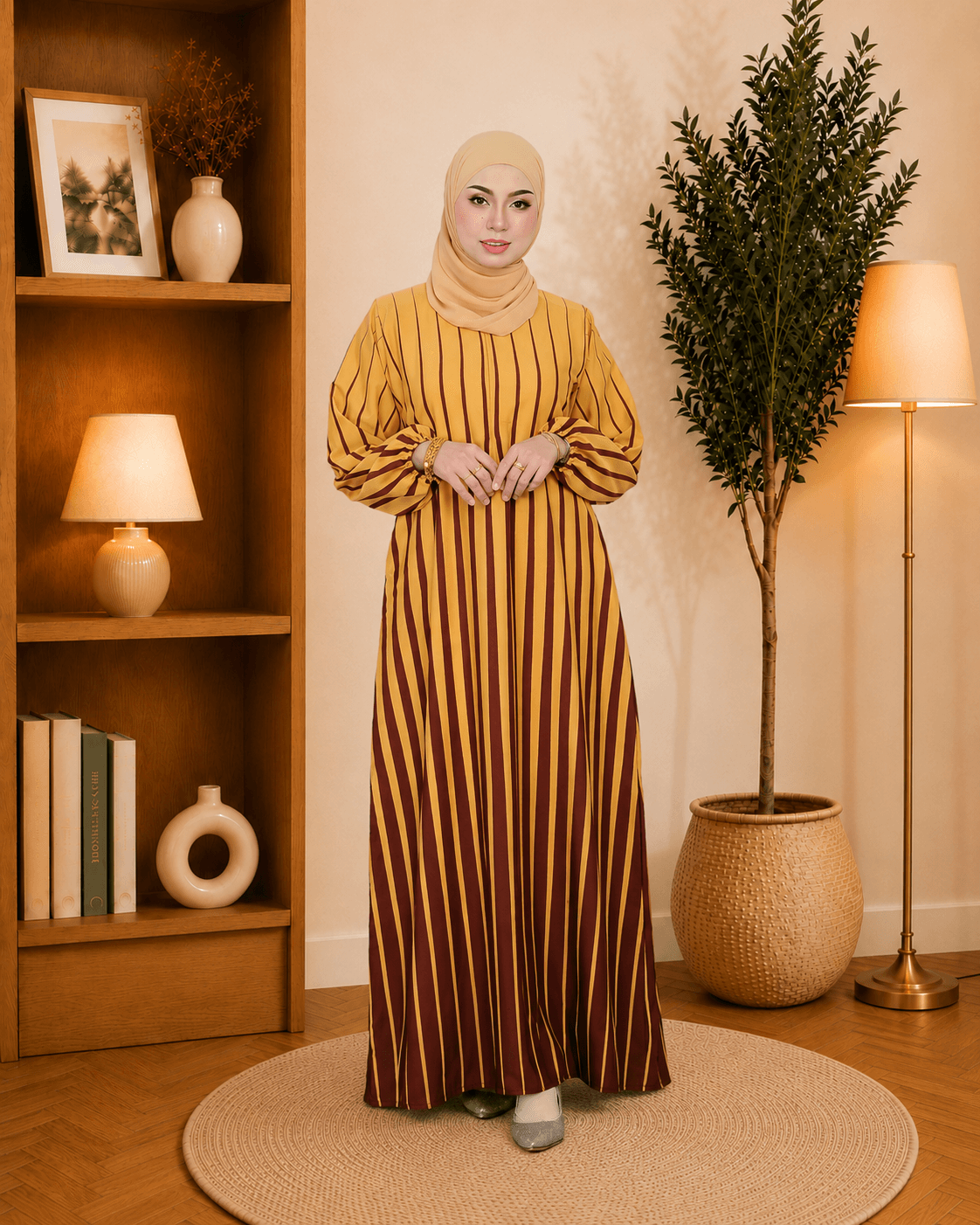 Jubah Asmara Stripe Ironless | Fashion Wanita Moden