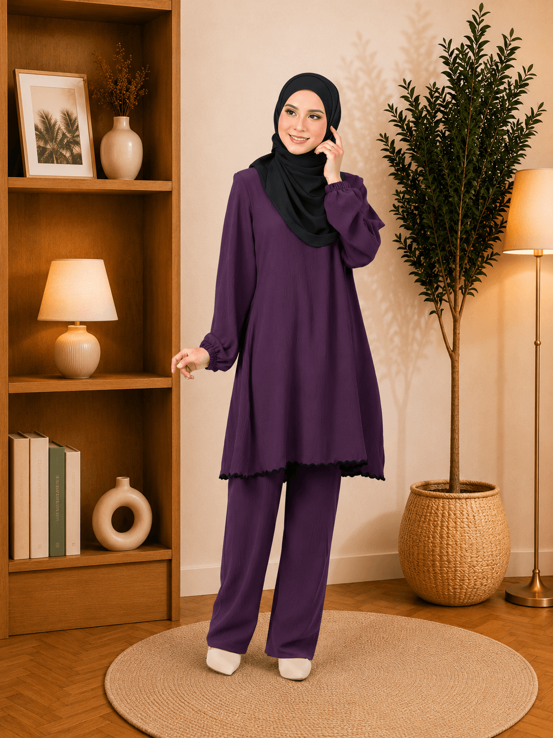 Set Nawrah Blouse & Seluar Ironless | Premium Cey Crepe | Saiz S-3XL