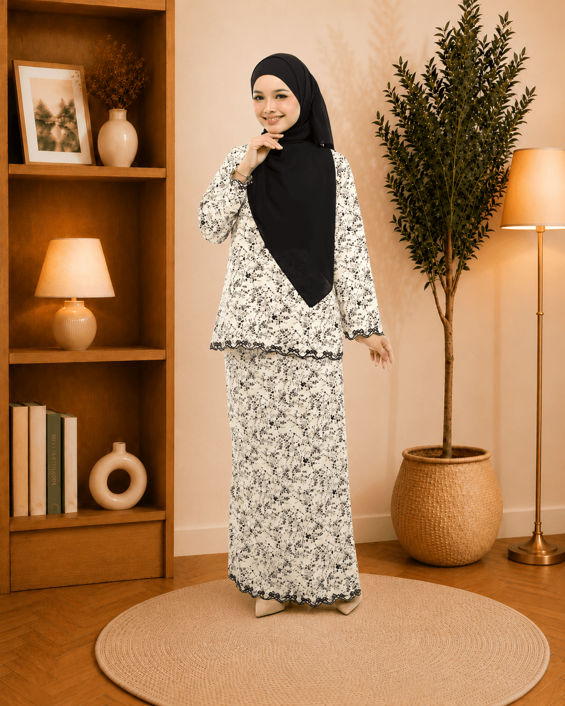 Mini Kurung Airina Sulam | Spanish Stretch Print | Saiz S-3XL