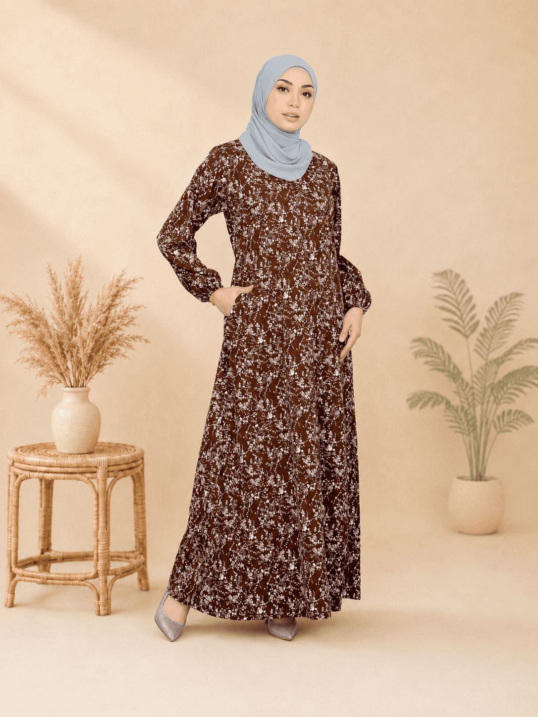 Jubah Dress Aryana Ironless | Spanish Stretch Print | Saiz S-3XL