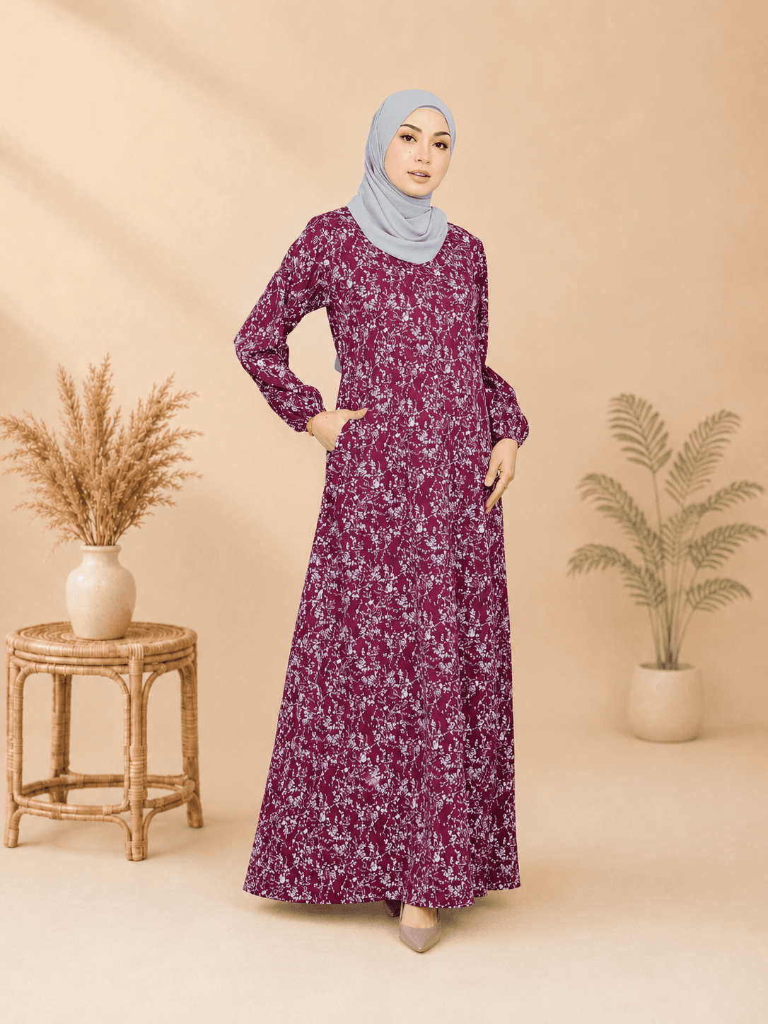 Jubah Dress Aryana Ironless | Spanish Stretch Print | Saiz S-3XL
