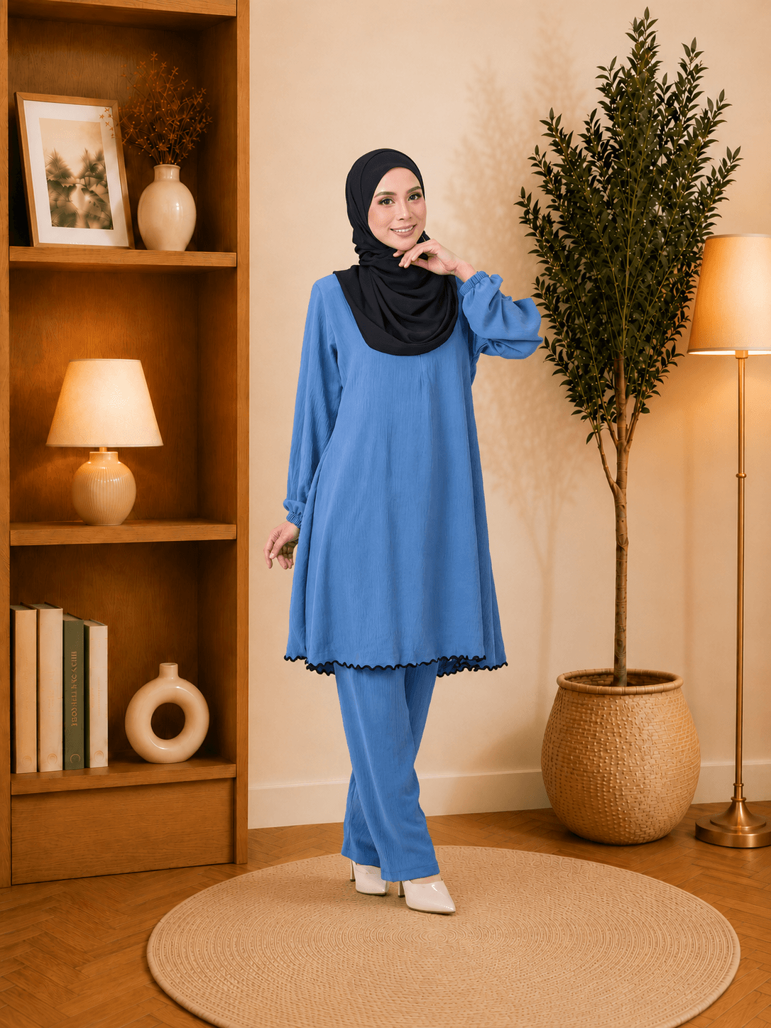 Set Nawrah Blouse & Seluar Ironless | Premium Cey Crepe | Saiz S-3XL