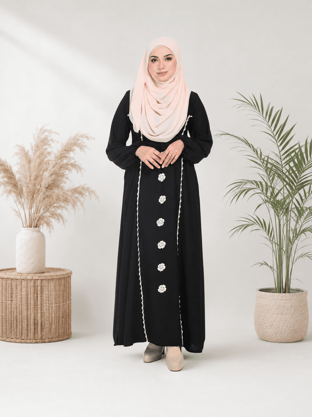 Jubah Bunga Sulam Ironless | CRY CREPE Premium | Saiz S-5XL