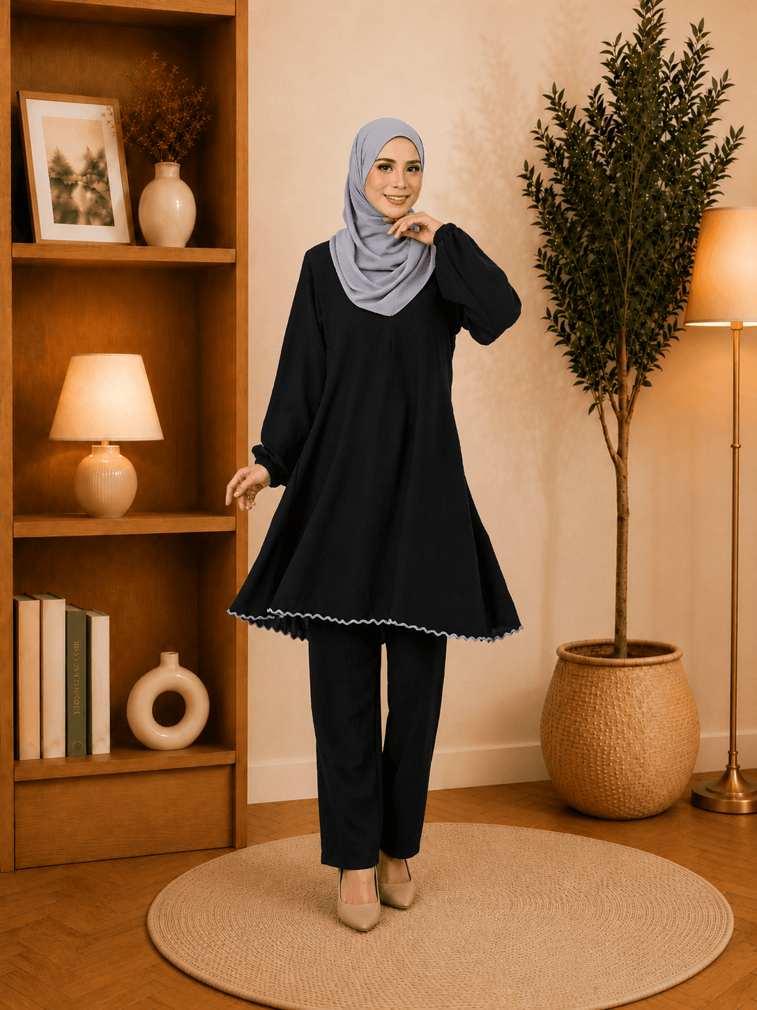 Set Nawrah Blouse & Seluar Ironless | Premium Cey Crepe | Saiz S-3XL
