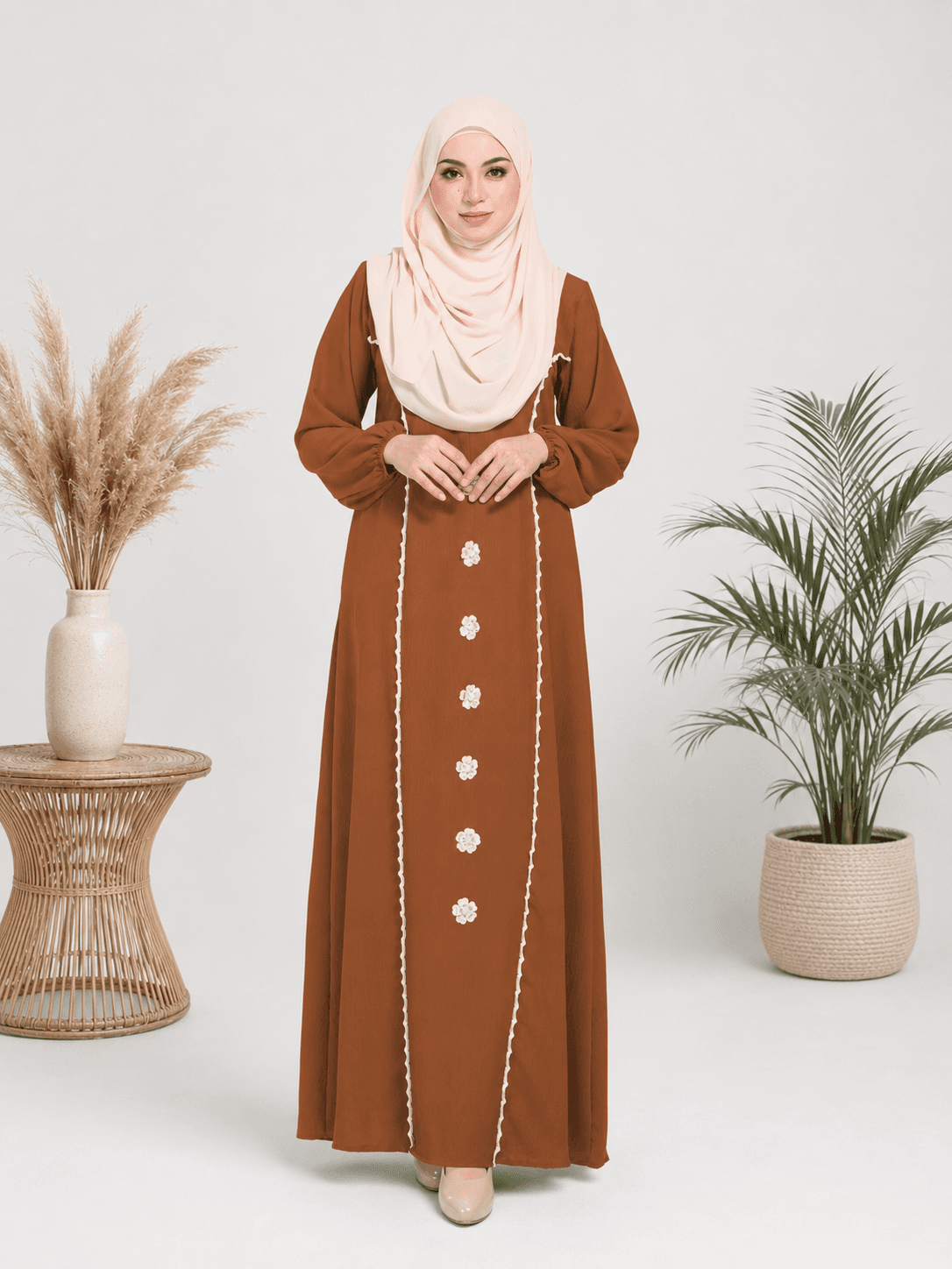 Jubah Bunga Sulam Ironless | CRY CREPE Premium | Saiz S-5XL