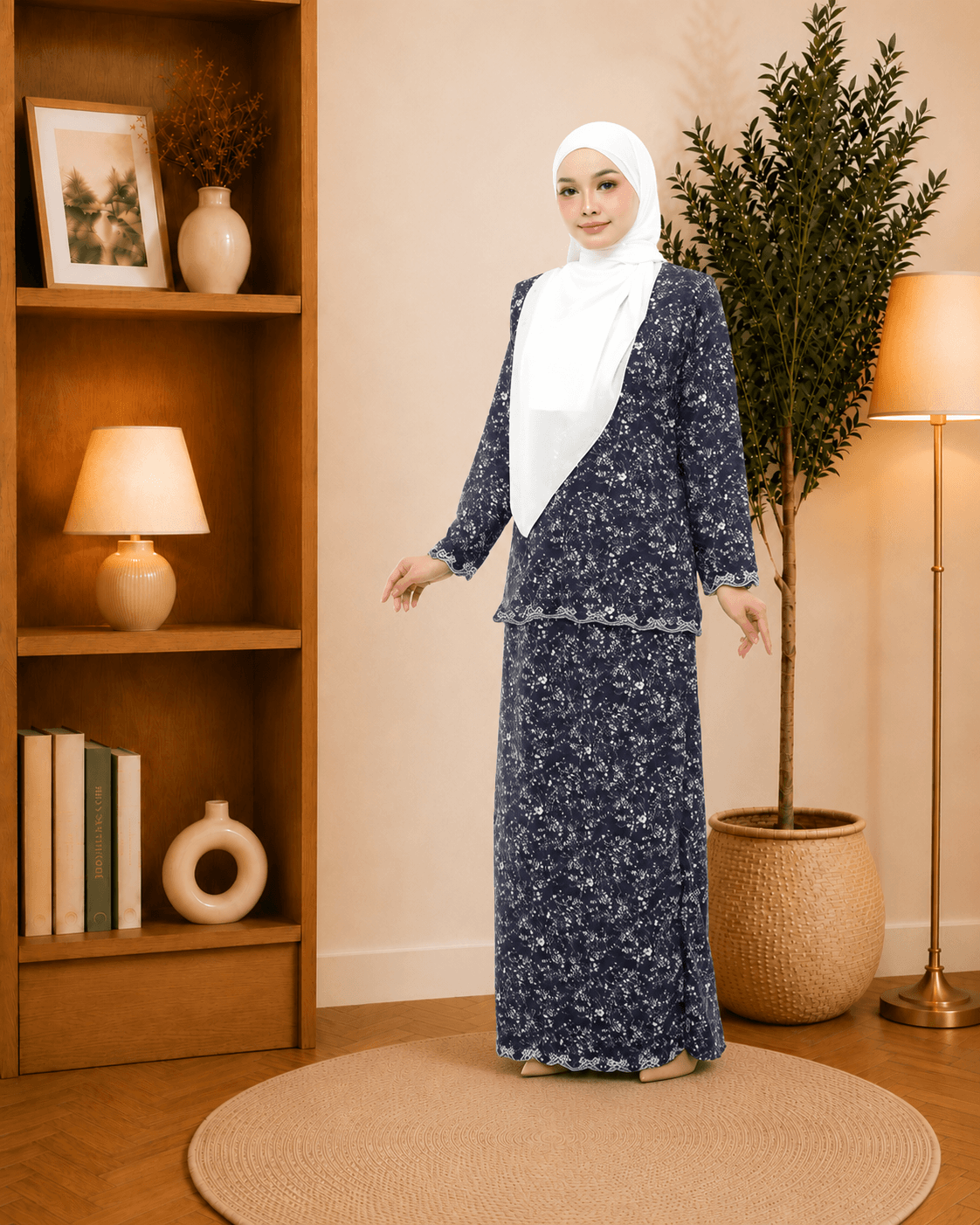 Mini Kurung Airina Sulam | Spanish Stretch Print | Saiz S-3XL