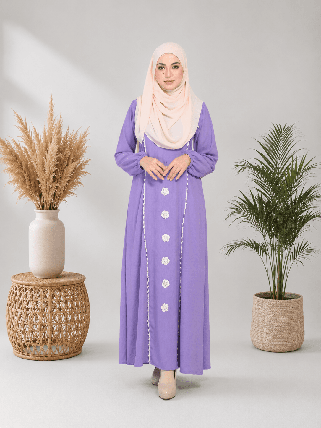 Jubah Bunga Sulam Ironless | CRY CREPE Premium | Saiz S-5XL