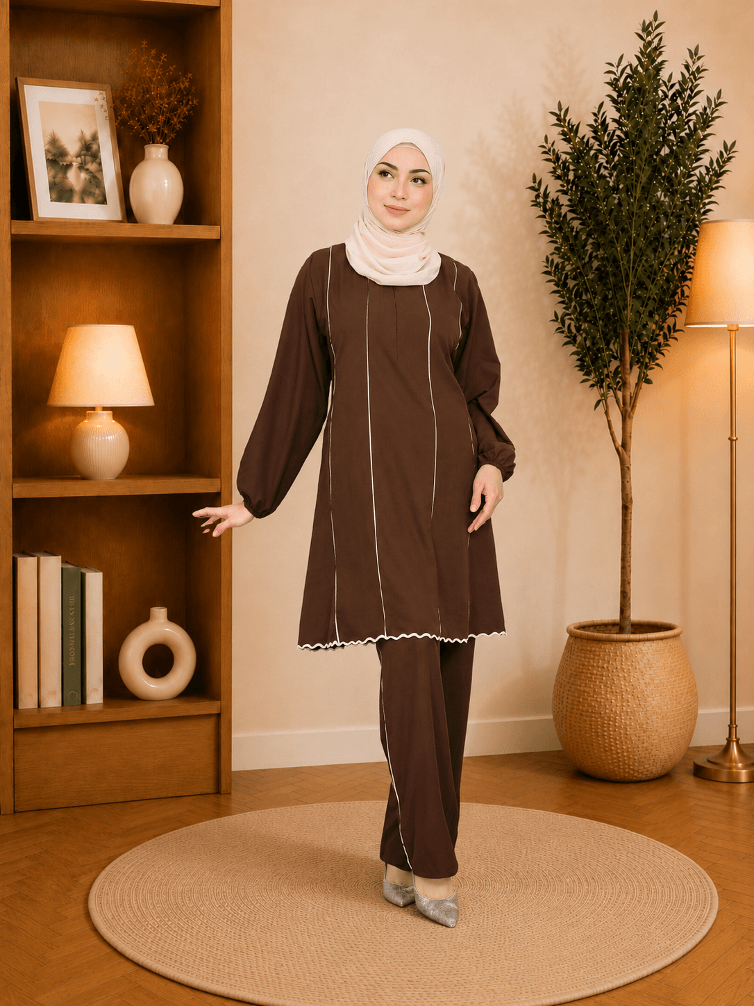 Set Mardhiya Blouse & Seluar Piping | Cotton Jacquard | Saiz S-3XL