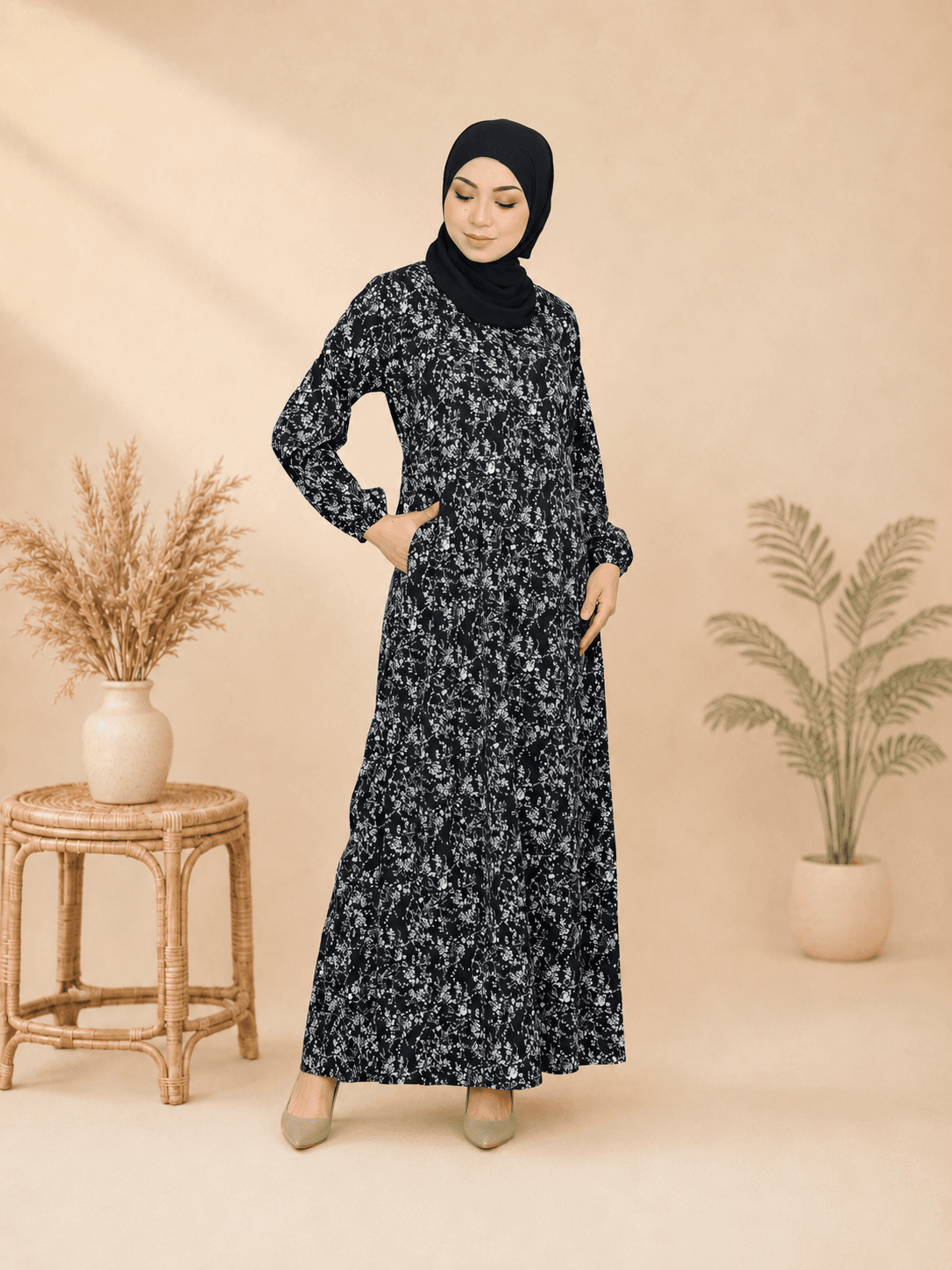 Jubah Dress Aryana Ironless | Spanish Stretch Print | Saiz S-3XL