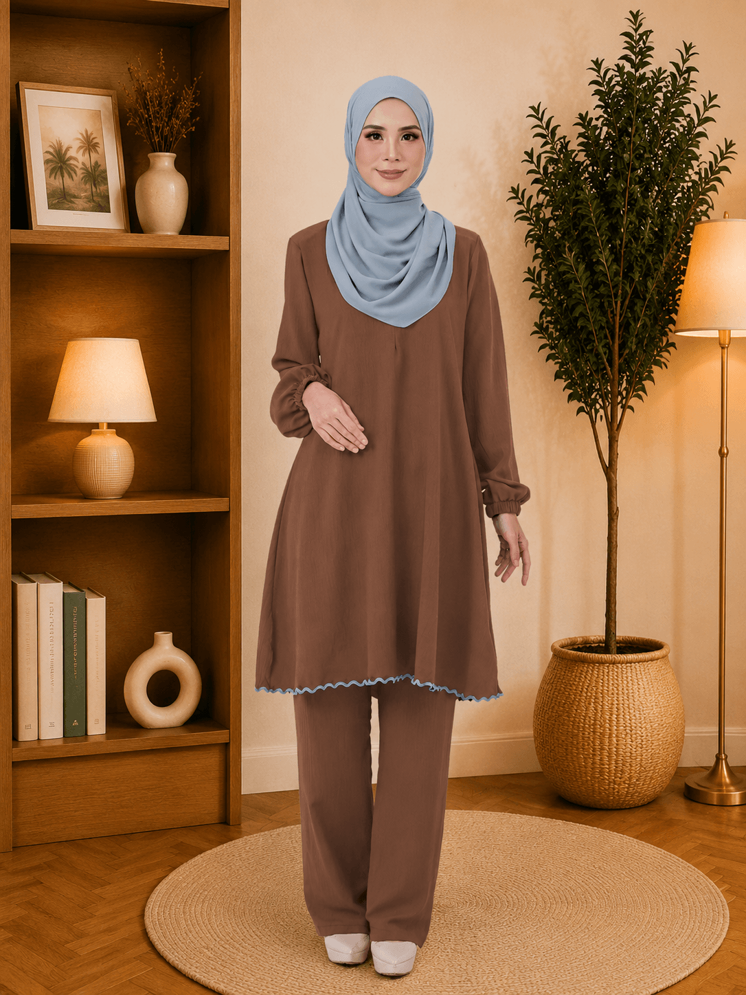 Set Nawrah Blouse & Seluar Ironless | Premium Cey Crepe | Saiz S-3XL