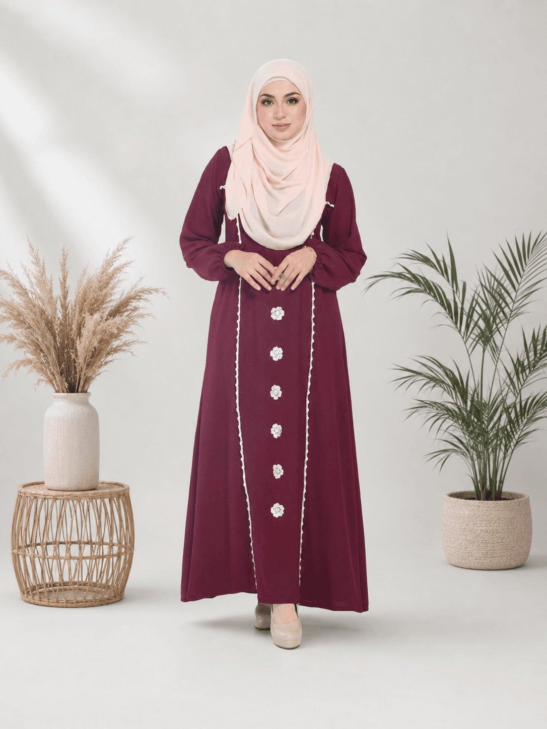 Jubah Bunga Sulam Ironless | CRY CREPE Premium | Saiz S-5XL