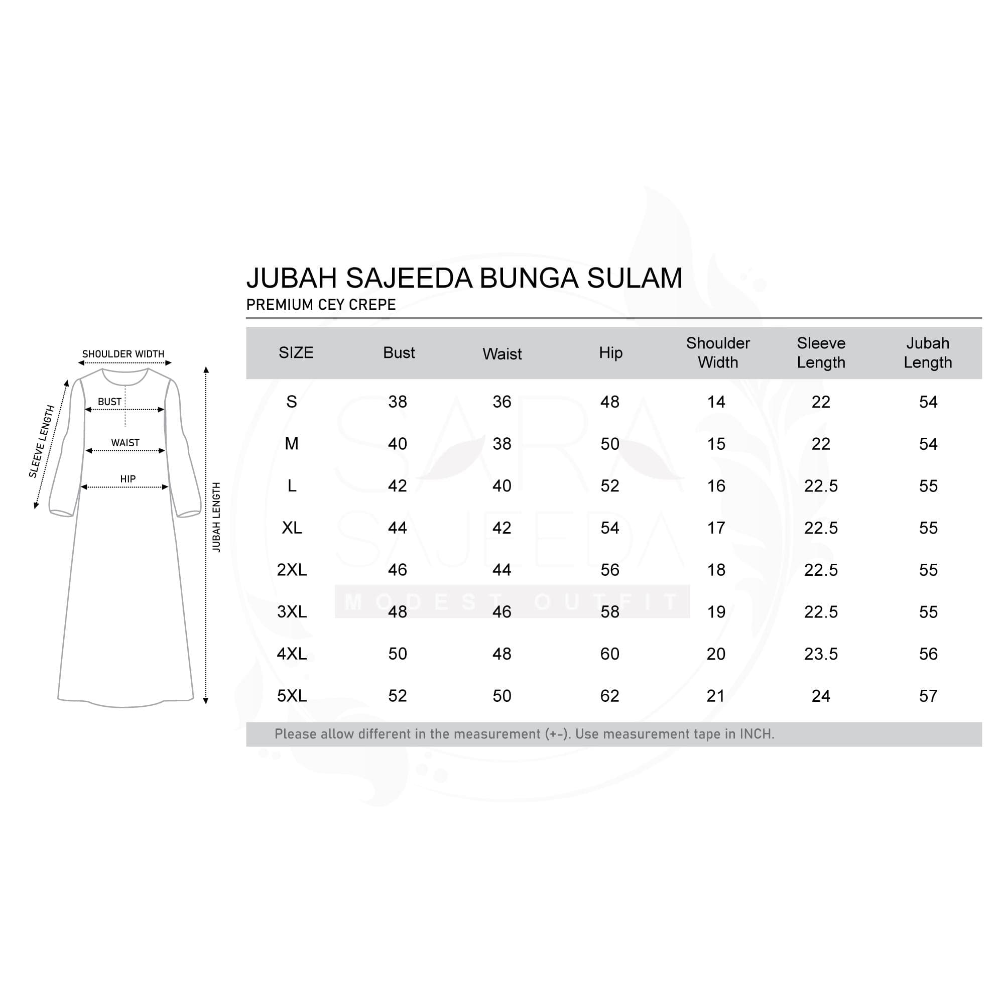 Jubah Bunga Sulam Ironless | CRY CREPE Premium | Saiz S-5XL
