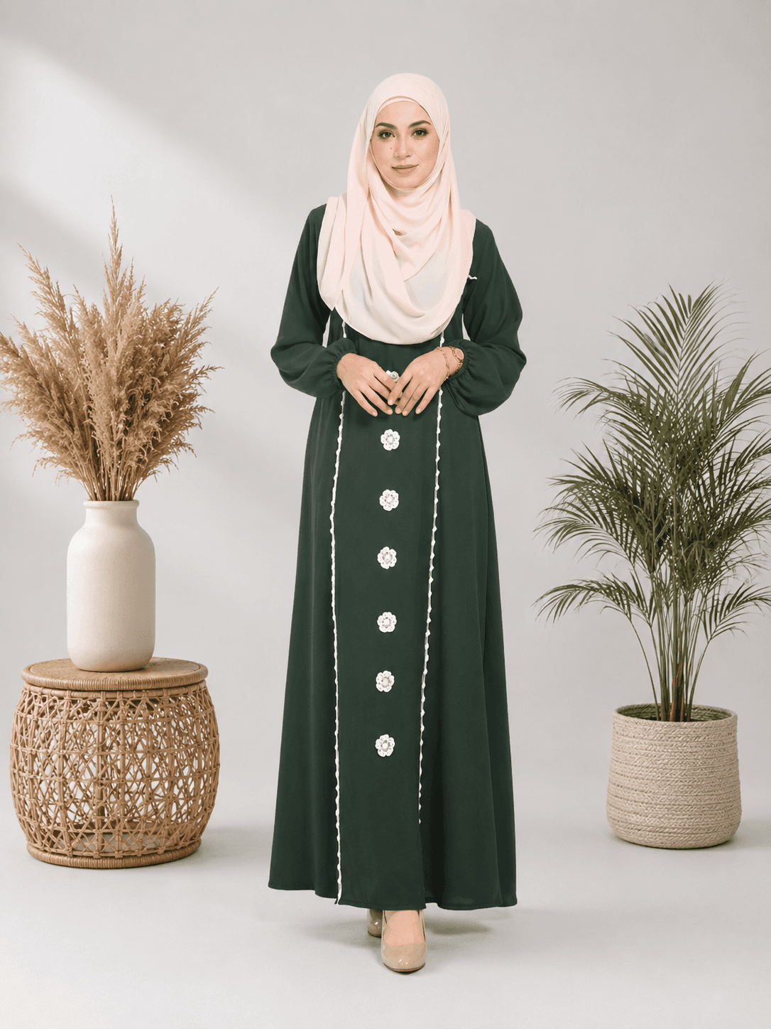 Jubah Bunga Sulam Ironless | CRY CREPE Premium | Saiz S-5XL
