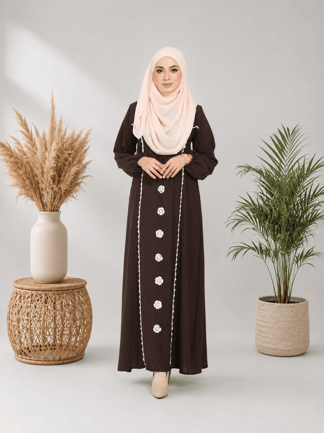 Jubah Bunga Sulam Ironless | CRY CREPE Premium | Saiz S-5XL