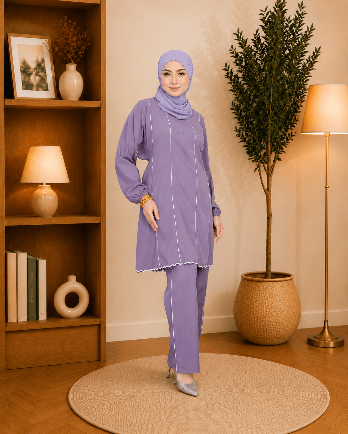 Set Mardhiya Blouse & Seluar Piping | Cotton Jacquard | Saiz S-3XL