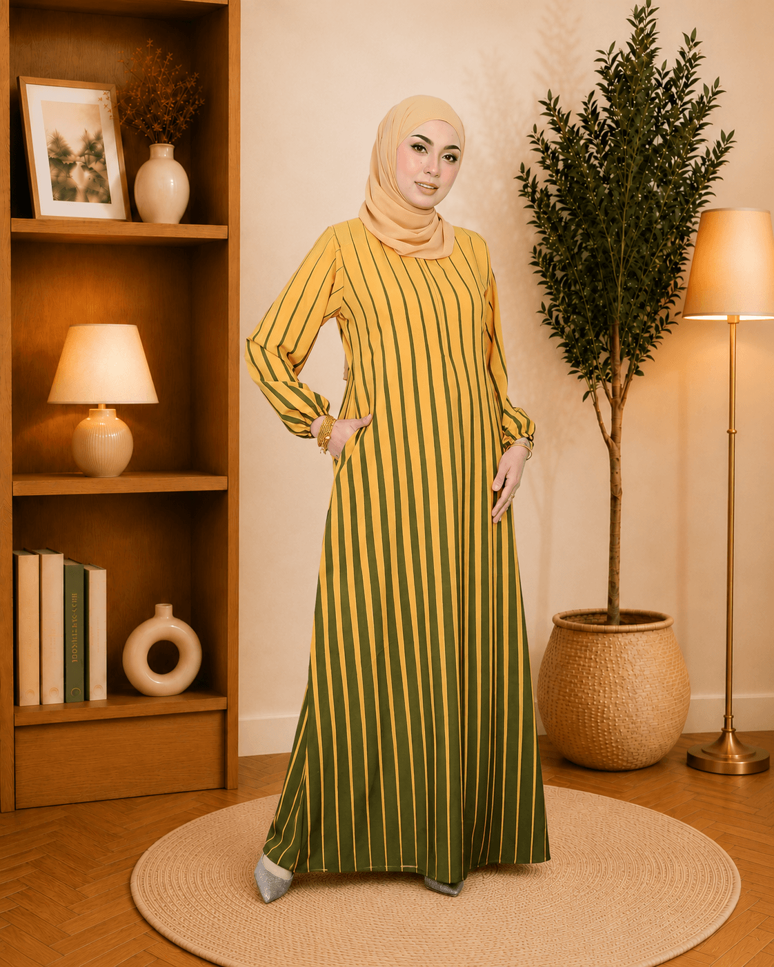 Jubah Asmara Stripe Ironless | Fashion Wanita Moden